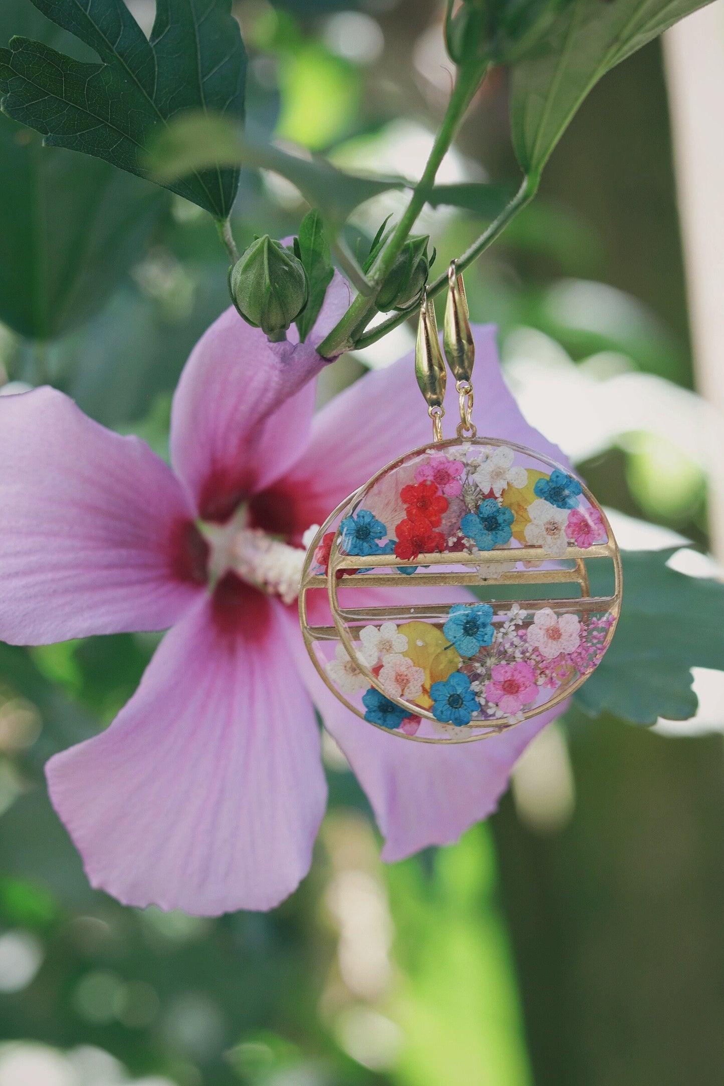 Handmade with pressed flowers & Ferns. Hypoallergenic Earrings. Terrarium earrings. 14K gold