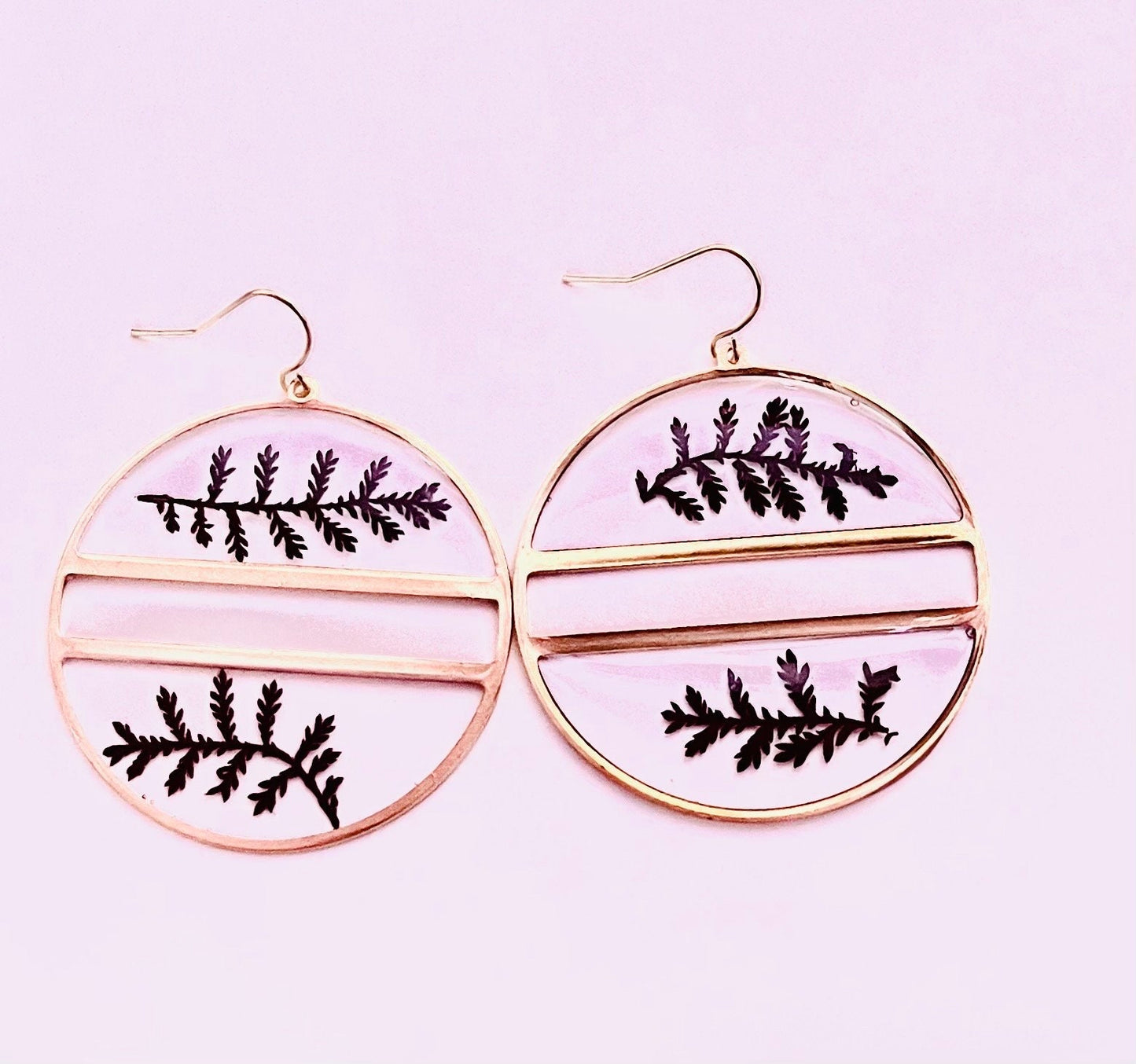 Handmade Real Pressed Black Fern Earrings. Fall Jewelry. 14K gold plated earrings.