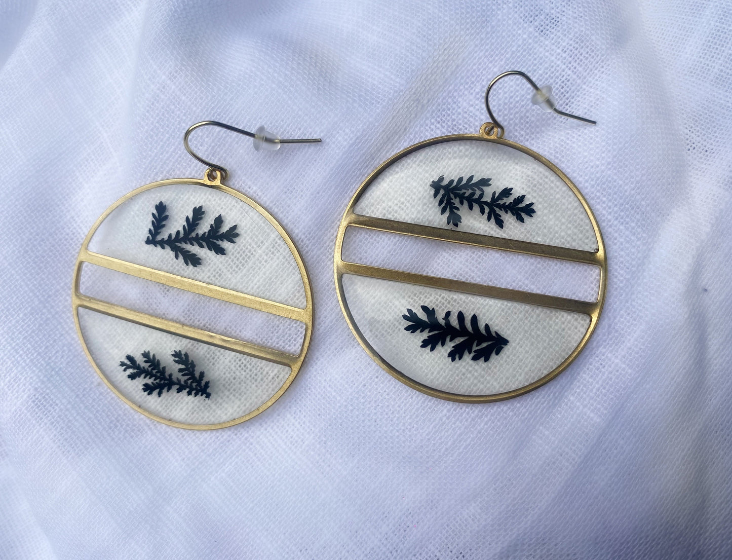 Handmade Real Pressed Black Fern Earrings. Fall Jewelry. 14K gold plated earrings.