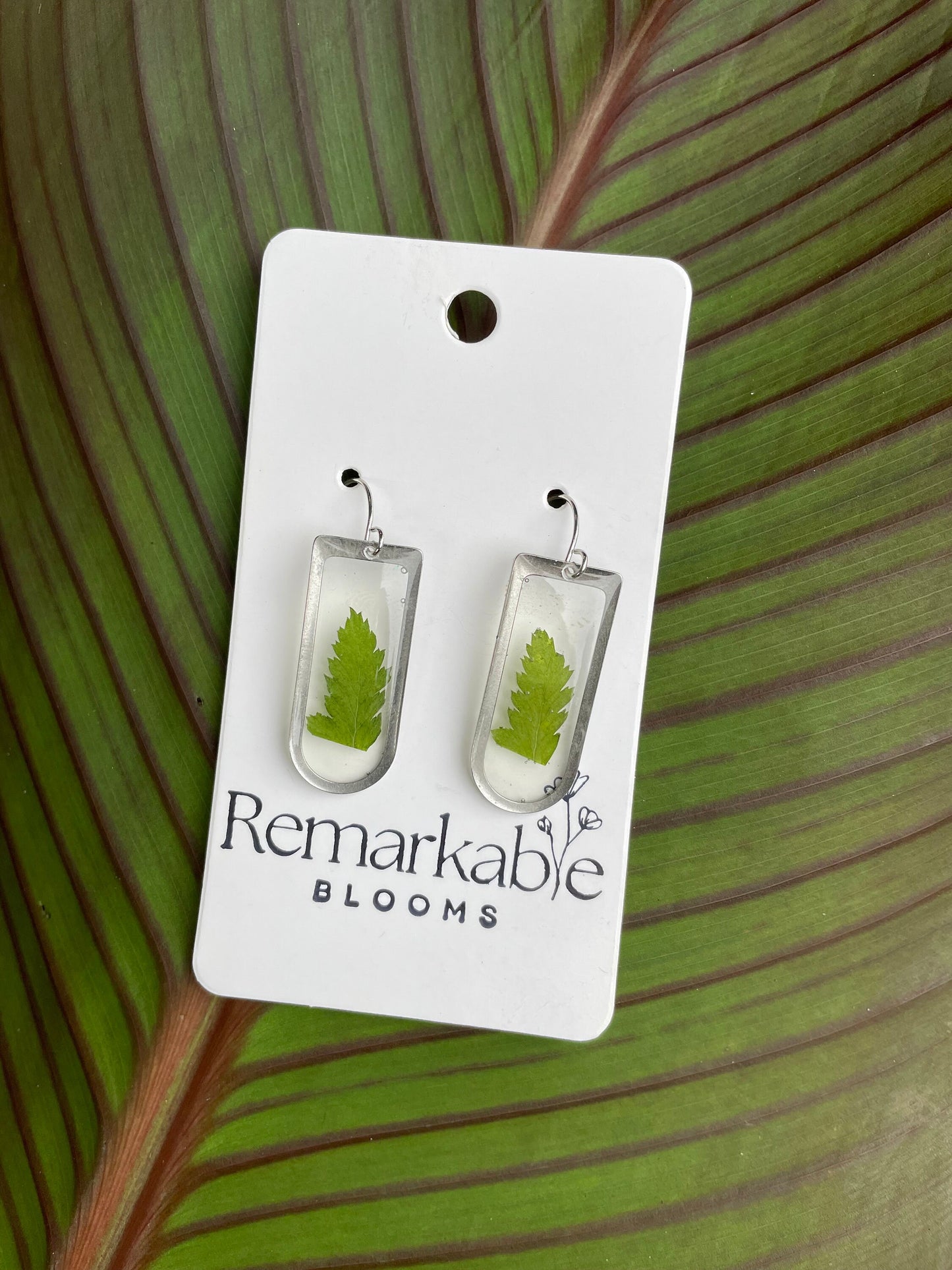 Dainty Real Fern Earrings. Made with real pressed ferns. Hypoallergenic Earrings. 14K gold.