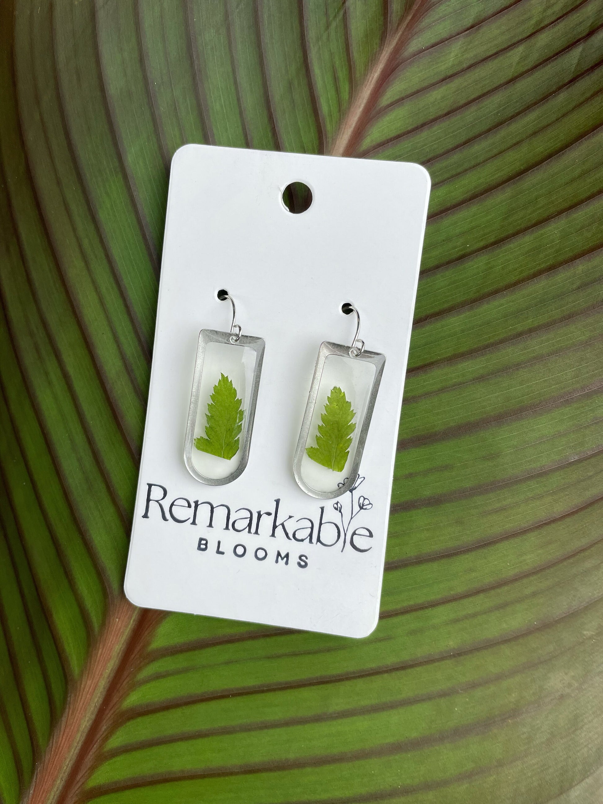 Dainty Real Fern Earrings. Made with real pressed ferns. Hypoallergenic Earrings. 14K gold.