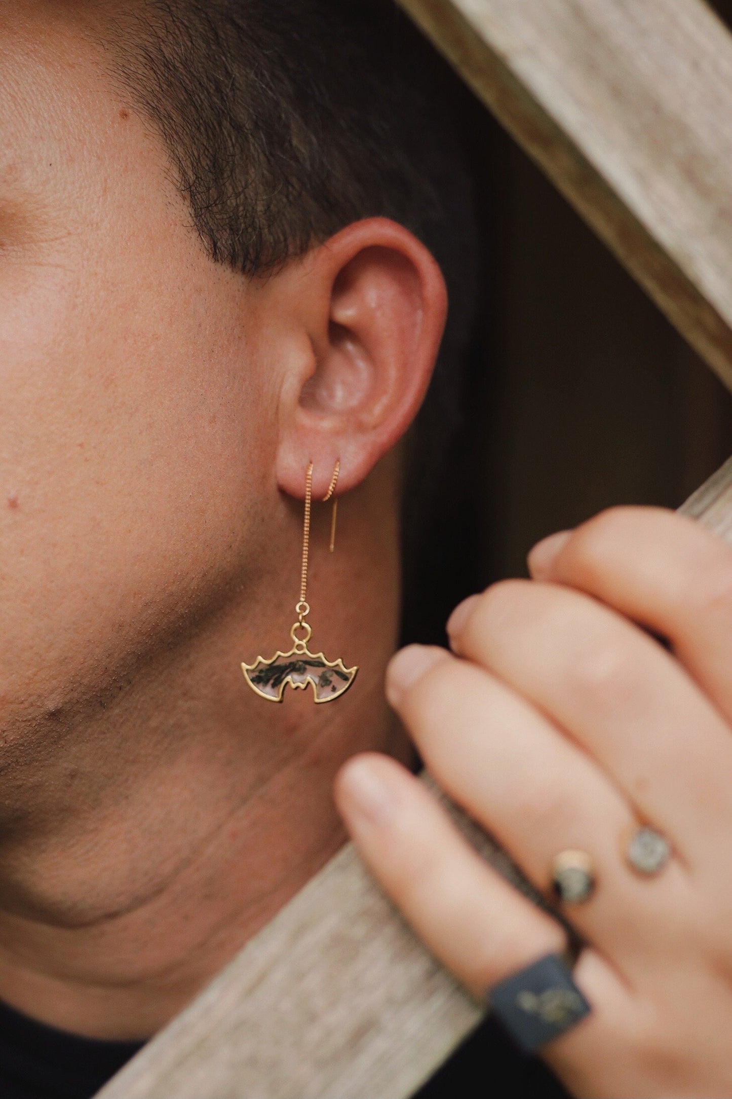 Halloween Bat Dangles. Platinum plated threaded earrings. Made with Black Ferns.