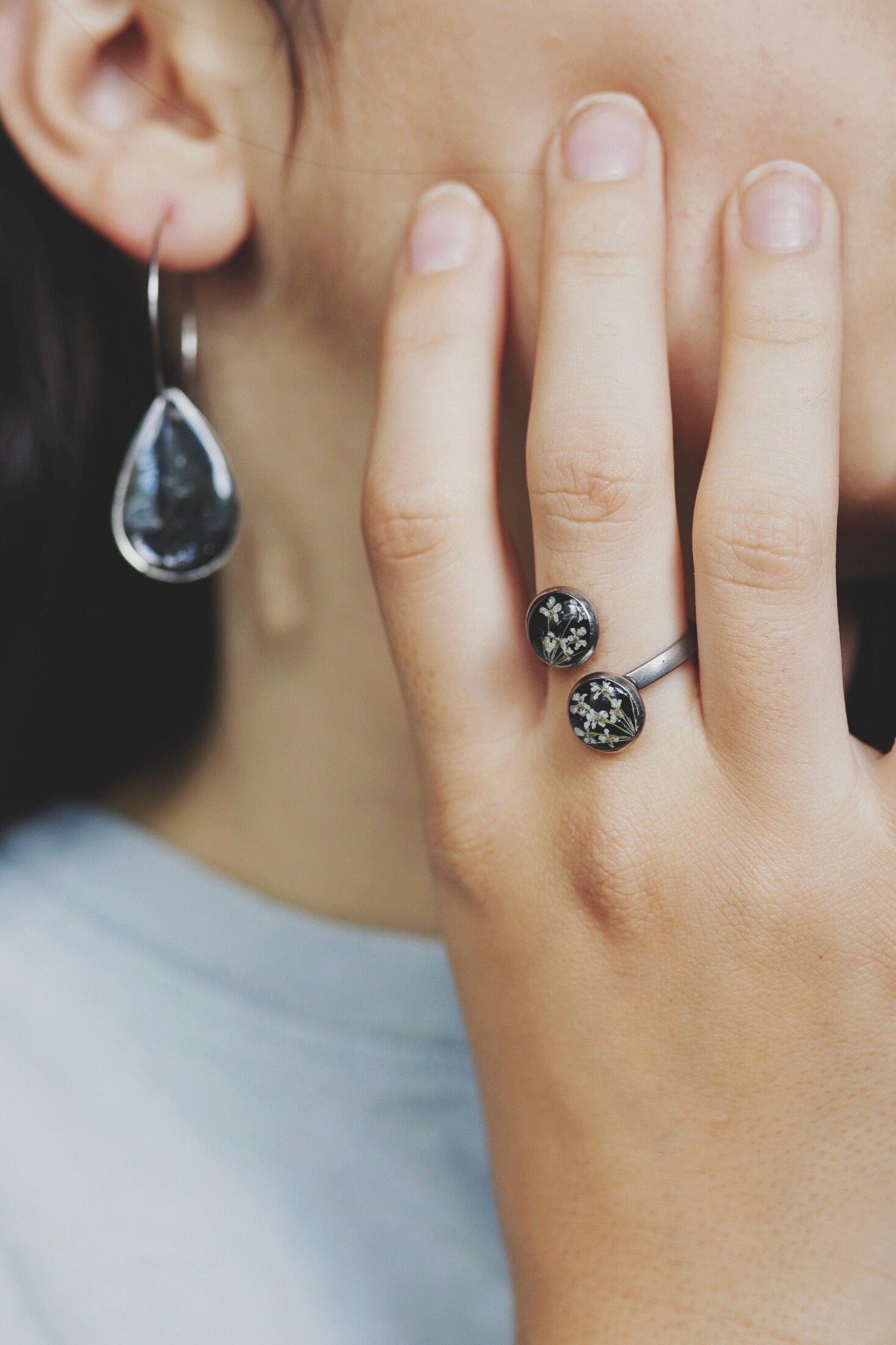 Handmade Halloween earrings. Real Pressed Flower Earrings. Halloween Jewelry. Sterling Silver Hoops.