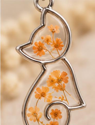 Handmade Real Pressed orange Flowers. Orange Cat Earrings. Orange Queen Anne’s lace flowers. Surgical steel earrings. Cat Lovers.