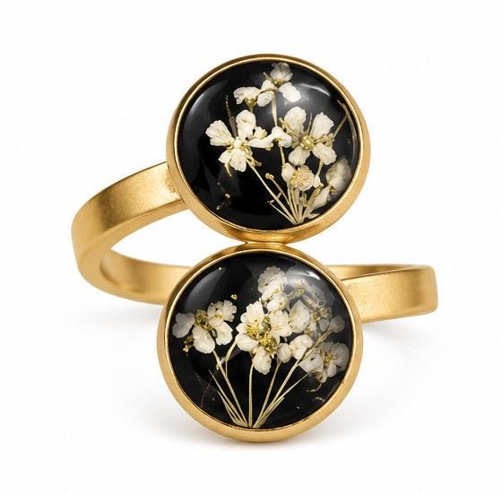 Handmade adjustable ring made with real flowers. White Queen Anne’s Lace Flowers. Minimalist. Statement.