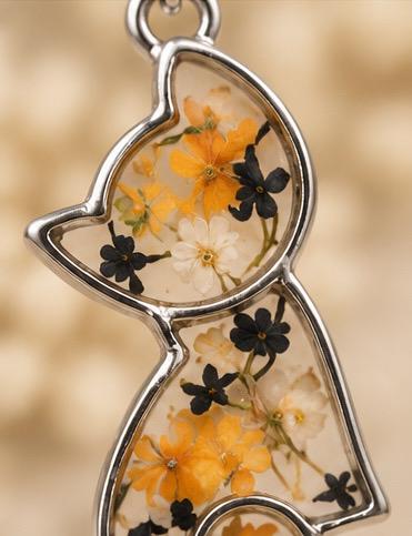 Handmade Real Pressed Orange, Black, White Flowers. Calico Cat Earrings. Orange Queen Anne’s lace. Surgical steel earrings. Cat Lovers.