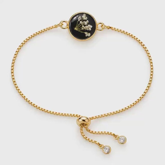 Handmade real flower bracelet. Adjustable & tarnish resistant. White Wueen Anne’s Lace flowers