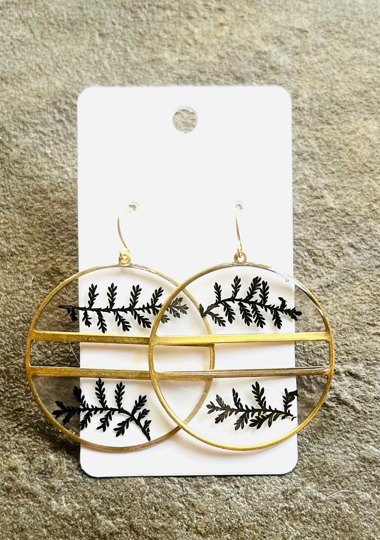 Handmade Real Pressed Black Ferns. Minimalist Earrings. Fall Jewelry. 14K gold plated earrings.