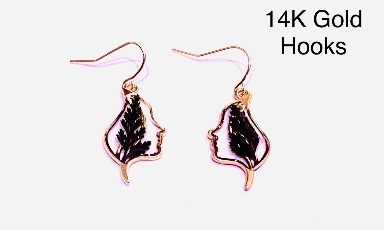 Handmade Real Pressed Fern Earrings. Black Ferns. Minimalist Earrings. Fall Jewelry. 14K, 18K, 24K gold plated earrings.