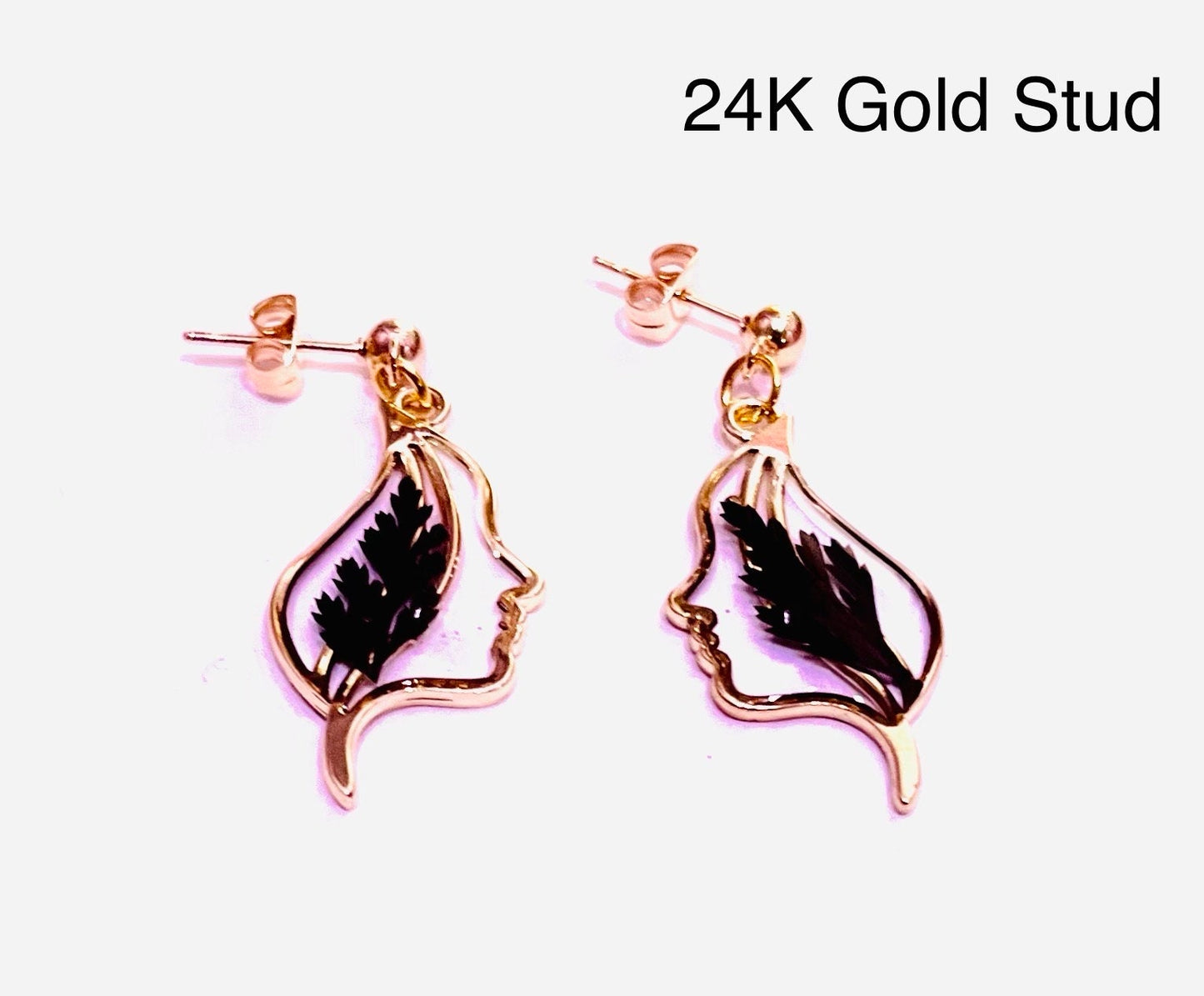 Handmade Real Pressed Fern Earrings. Black Ferns. Minimalist Earrings. Fall Jewelry. 14K, 18K, 24K gold plated earrings.