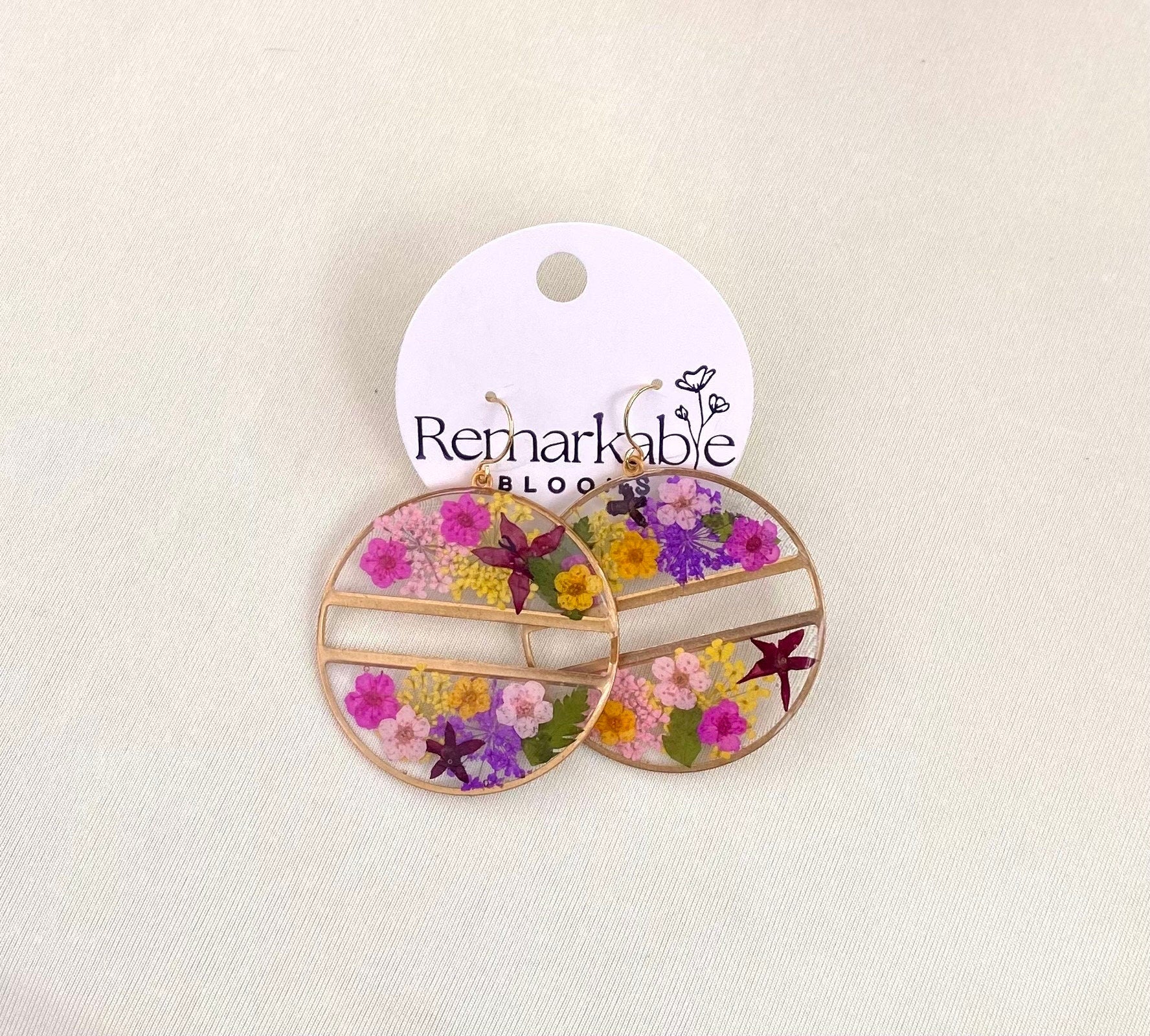 Handmade with pressed flowers & Ferns. Hypoallergenic Earrings. Terrarium earrings. 14K gold